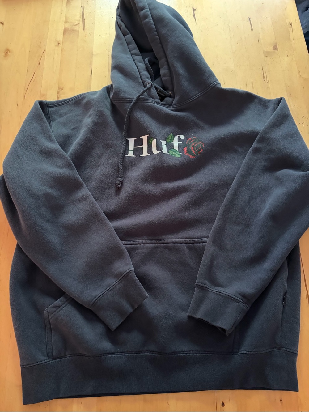 HUF Black Hoodie with Rose and Logo